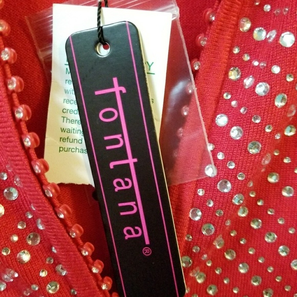 Red rhinestone zip frton sweater, L, NWT - Picture 5 of 8